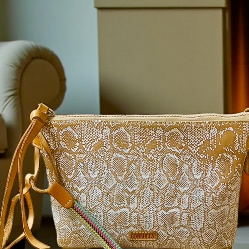 Consuela Clay Midway Tan and Cream Python Snakeskin Print Crossbody Bag - Picture 10 of 10